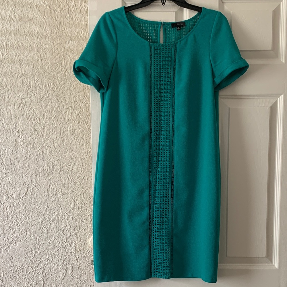 The Limited Teal Scoop-Neck Crochet-Trim Dress